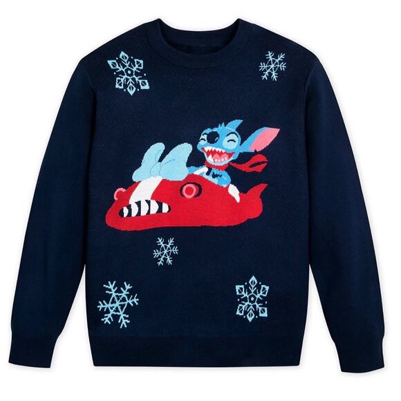 Disney Stitch Snowflake Winter Christmas Sweater Navy Blue - Picture 1 of 6